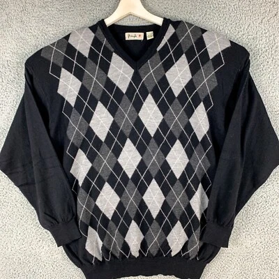 Suéter Pringle of Scotland Para Hombres XL Negro Gris Argyle Lana Merino Preppy Informal Foto 1 de 4