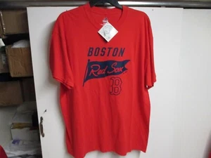 BOSTON "RED SOX" T SHIRT (LRG) NWT $25 RED BY MAJESTIC W/PENNANT LOGO VERY COOL - Picture 1 of 3