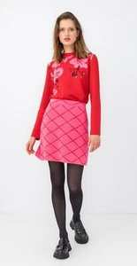 Ivko Jacquard-Pullover Floral Flowers Orchid Red Wool 232634 - Picture 1 of 7