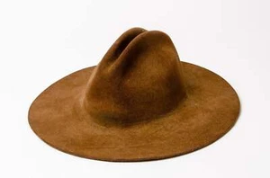 Vintage Distressed Wide Brim Western Hat Brown Fur Felt Cowboy Hat - Picture 1 of 5