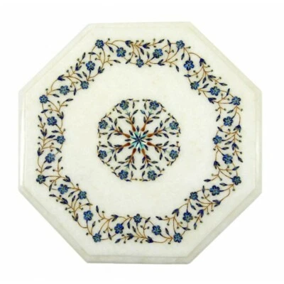 15" Marble Side Table Top Semi Precious Stones Handmade Inlay Pietradura Work - Image 1 of 2