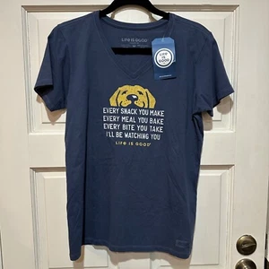 Life Is Good Crusher V Neck Tee Golden Retriever Dog Blue Short Sleeve Shirt Med - Bild 1 von 6