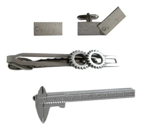 Zollstock Manschettenknöpfe + 2 Krawattennadel Schieblehre Zahnräder Set HWS1 - Bild 1 von 13