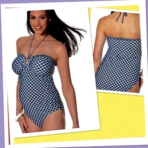 NEW Ladies SMALL “MOTHERHOOD MATERNITY” Navy Blue GINGHAM Checked 1-pc SWIMSUIT - Bild 1 von 5