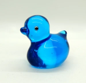 Vintage Kobaltblau Kunst Glas Ente mit weißen Augen Duckie Figur Briefbeschwerer - Bild 1 von 12
