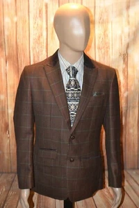Robert Graham Men Brown Check Partial Liner 2 Metal Button Sports Coat Sz 38R - Picture 1 of 13