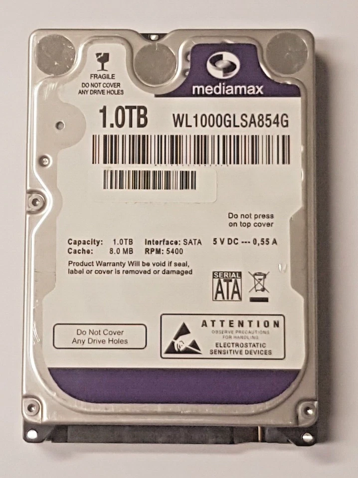 1 TB SATA Mediamax WL1000GLSA854G 5400 RPM 8 MB HDD 2.5 " Internal Hard Drive - Image 1 of 1