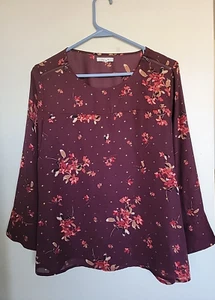 Camisa Maurices Manga 3/4 Transparente - Granate Oscuro con Flores Negras MEDIANA - Imagen 1 de 3
