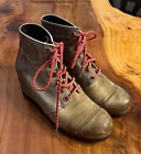 Sorel Wedge Bootie Lace Up Grey 8.5 Waterproof Heel Leather Pdx Pink Laces