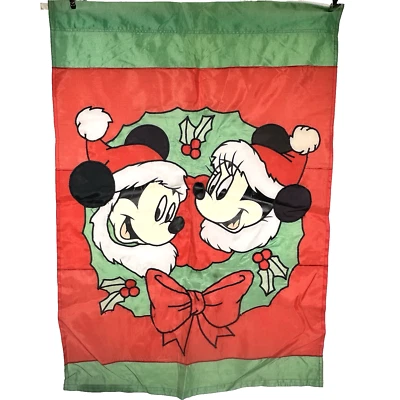 De colección Disney Mickey Minnie Mouse Corona de Navidad Holly Berry Santa Bandera 43x28 Foto 1 de 4