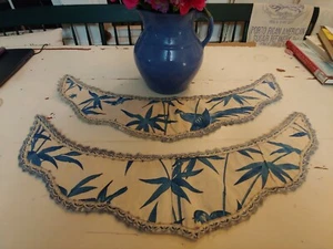 Antique Curtain Tie Backs  Fabric Textile Blue & White 1870 - Picture 1 of 9