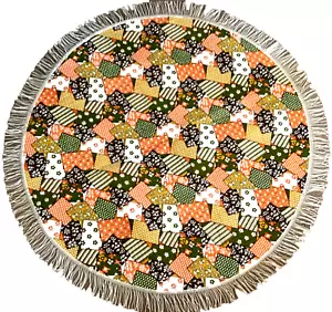 TOVAGLIA PATCHWORK VINILE RETRÒ ANNI 70 MODELLO IMBROGLIONE FRANGIA 61” MCM - Foto 1 di 21