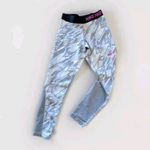 Youth M NIKE PRO Girls Dri-Fit pants gray pink swoosh,stretch,leggings - Picture 1 of 11