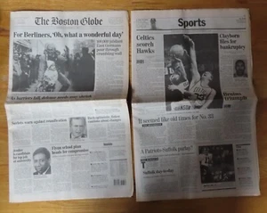 BOSTON GLOBE November 11, 1989 CELTICS Scorch Hawks LARRY BIRD 50 Pts Newspaper - Picture 1 of 2