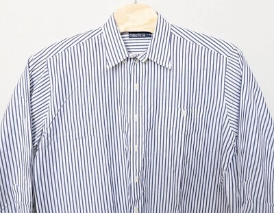 Vintage 1990’s Nautica Long Sleeve Dress Shirt Classic Blue White  Size 17-34 - Image 1 of 4