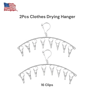 2Pcs Clothes Drying Hanger Hanging Space-Saving Practical Laundry Dryer 16 Clips - Picture 1 of 5