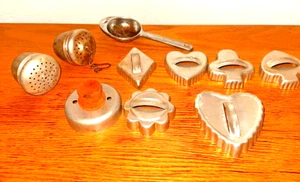 Vintage Mirro Aluminum Cookie Cutters, Loose Tea Steeper, small teabag Spoon - Picture 1 of 9
