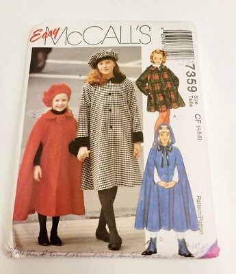 MCCALLS  PATTERN 7359 ~ GIRLS COAT CAPE HAT ~ SIZES 6 CUT - Image 1 of 2