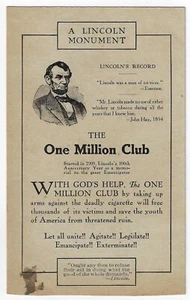1911 Membership Card One Million Club Anti-Cigarette League America SDA Kansas - Bild 1 von 2