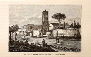 1875 ROME = SANT'AGNES SOUT LE MURA = Small Antique Print = Old Antique Print - Picture 1 of 1