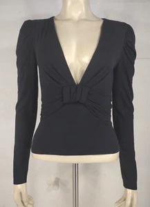 Free People black deep V-Neck long sleeve cotton blend blouse ladies Small - Picture 1 of 7