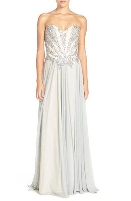  TERANI COUTURE EMBELLISHED CHIFFON STRAPLESS GOWN DRESS sz 4 - Image 1 of 4