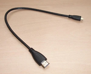 Male Plug Micro HDMI Male Plug Std HDMI v.Short Cable 25cm (Pi 4/400/5, GoPro) - Picture 1 of 2