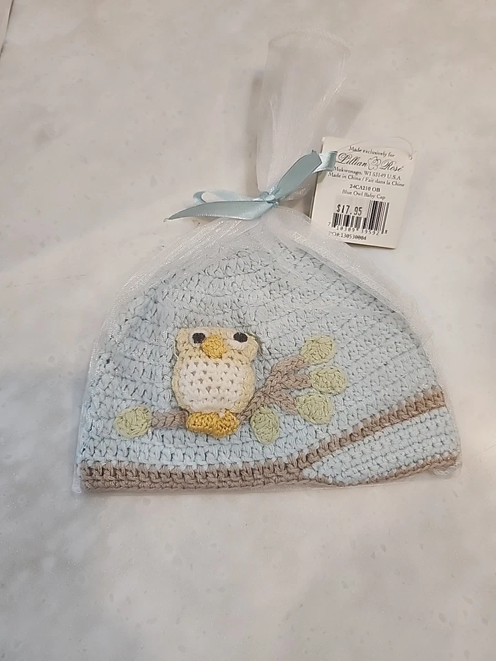 Lillian Rose Blue Knit Owl Baby Hat NEW  - Image 1 of 4