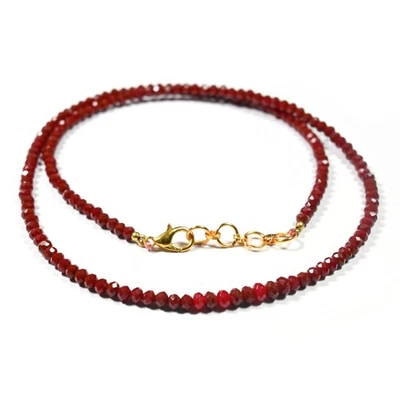 Red Ruby Jade Faceted Rondelle 3-4MM Gemstone Beaded Handmade Women Necklace 18" - Image 1 of 4