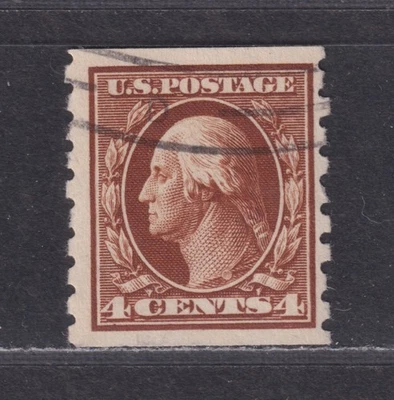United States Scott 395 Used 1912 4¢ Brown Coil Perf 8½ Vertically SCV $65 - Image 1 of 2