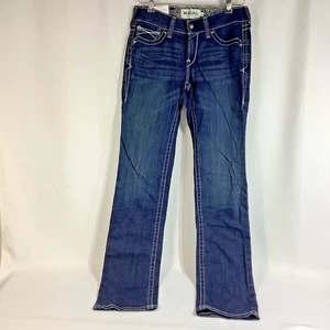 Ariat Jeans Damen 28L blau Real Icon Mid Rise Straight dicke Nähte Western - Bild 1 von 5