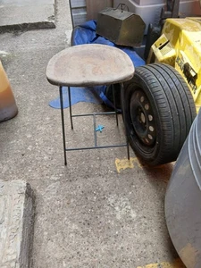Vintage Wooden Bar Stool Kitchen Stool With Hand Carved Seat - Picture 1 of 7