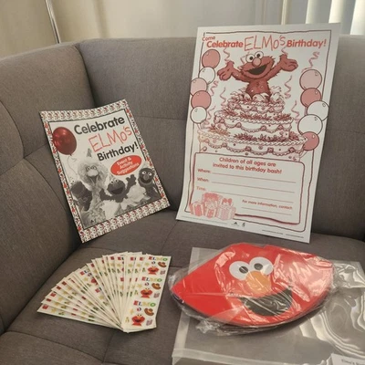 Sesame Street ELMO Birthday Event Kit Cone Hats and 25 Sandy Lion Sticker Sheets - Image 1 of 4