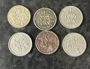 Lucky silver Six Penny Coins - Picture 1 of 2