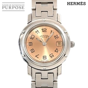 HERMES Clipper 24mm Date Watch Quartz Pink Dial Silver Ladies Vintage Working - Picture 1 of 24