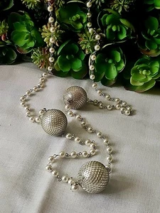 70's RACHEL Silver 34" Necklace Round Big Disco Ball beads & Small Pearl Beads - Picture 1 of 9