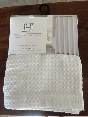 Hotel Collection Cotton Shower Curtain 72" x 72" White Waffle Weave NIB - Image 1 of 3