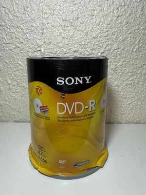 NEW SONY DVD-R 4.7GB 100 Pack 120min 4.7GB 1-16X Optical Media Storage - Image 1 of 4