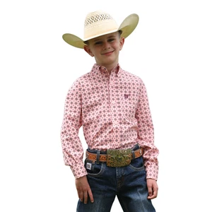 Cinch Youth Boy's Pink Geometric Print Button Down Shirt MTW7060380 - Picture 1 of 7