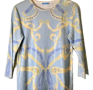Top camicia J. McLaughlin Corali paillettes piccola blu equitazione country club lusso - Foto 1 di 12