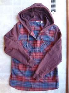 LL Bean Button Up Plaid Flannel Hoodie Shirt, Women L (Free Shipping) - Picture 1 of 18