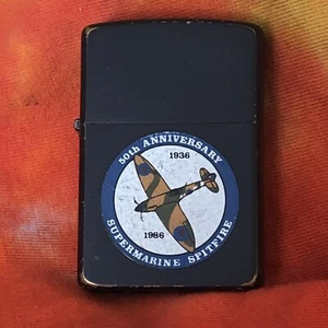 Zippo 1988 Matte Black Military Lighter - 50th Anniversary Supermarine Spitfire - Picture 1 of 13
