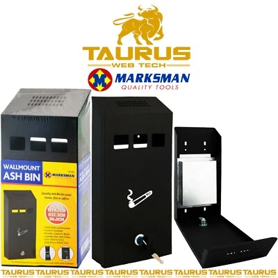 MARKSMAN Ash Bin Steel Ashtray Outdoor Pub Flat Cigarette Wall Mounted + Keys UK