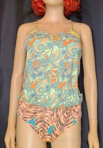 Maaji Big Girls One Piece Blouson Top Swimsuit Leaves Hawaiian Flowers Size 16 - Picture 1 of 5