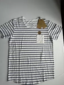 Amuk Tee Shirt | White And Blue Stripes | Womens Medium | Sent Tracked Post - Picture 1 of 13