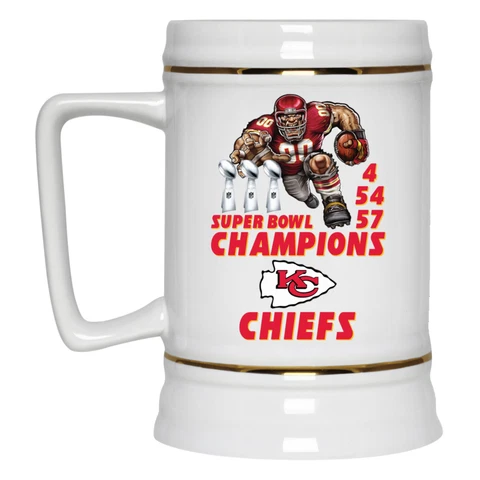 Super Bowl 4 54 57 Champions Kansas City Chiefs Player White 22oz Beer Mug Stein Cover