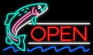 Open Jumping Fish Seafood Restaurant 24"x24" Neon Light Sign Lamp Bar Wall Decor - Picture 1 of 14