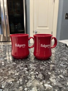 (2) Folgers Vintage Continental Coffee Mug Cup Red White Plastic 8 Oz - Picture 1 of 2