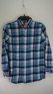 Nwt Vineyard Vines Boys Blue Plaid Whale Dress Button Up Shirt Size M (12-14) - Picture 1 of 7