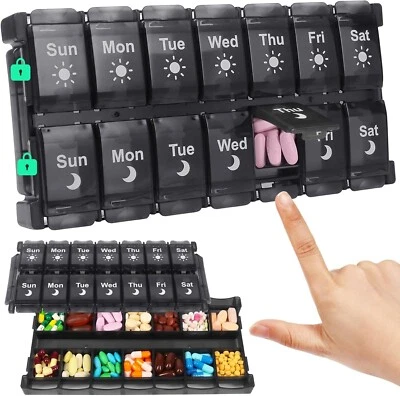 Extra Large 7 day pill organizer, Day and night Pill box, new can remove cover - Image 1 of 4